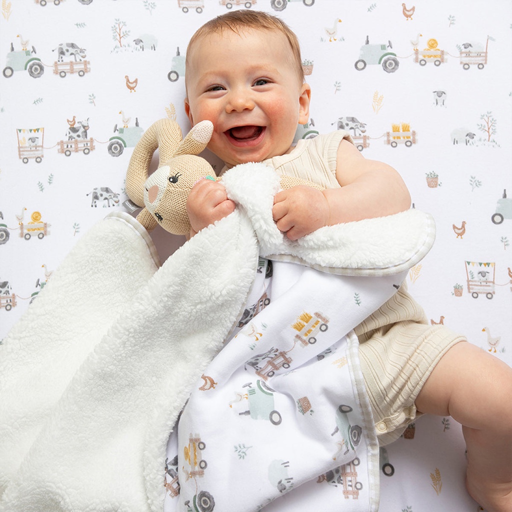 Living Textiles Tractor Ride - Jersey Sherpa Pram Blanket 2