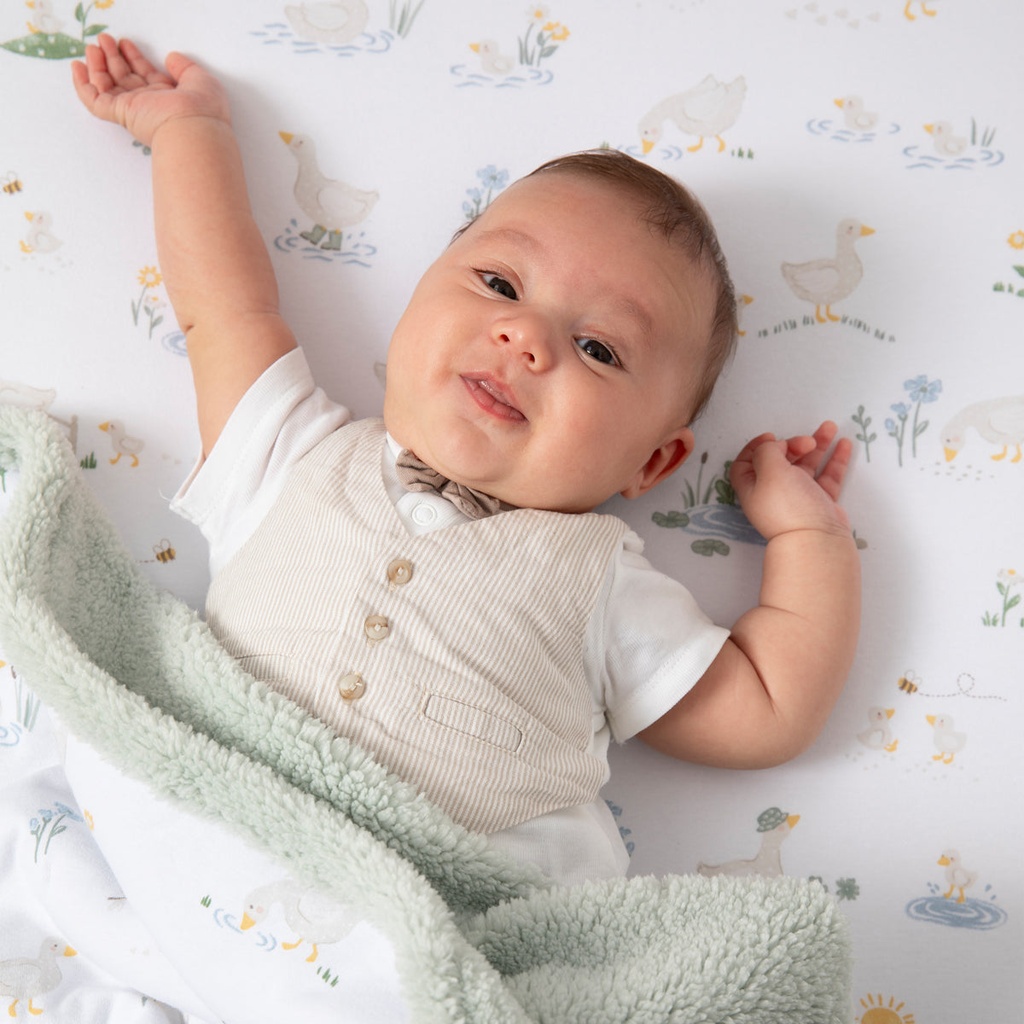 Living Textiles Goosey Goosey - Jersey Sherpa Pram Blanket 2
