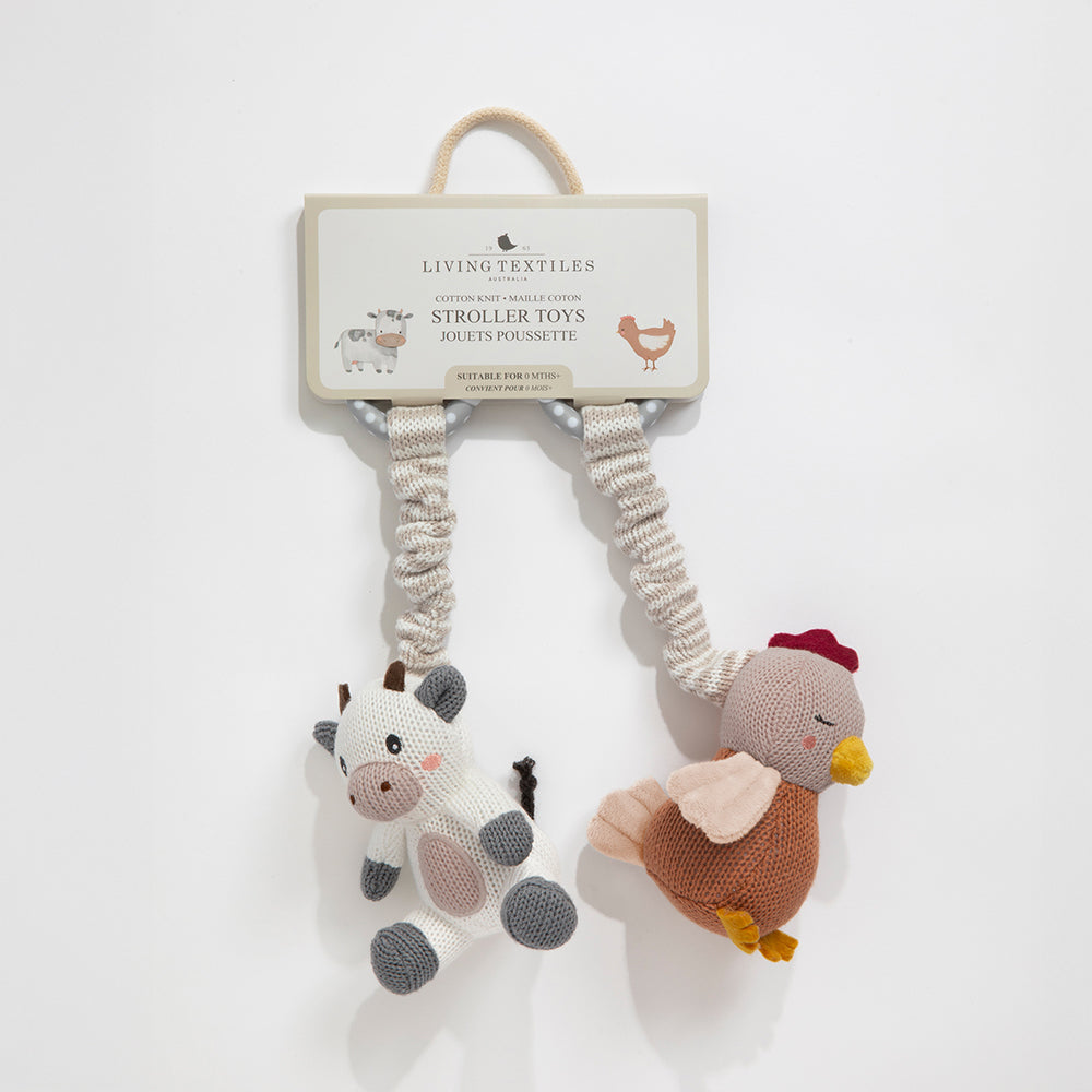 [4235487] Living Textiles Cow & Chicken - 2pk Stroller Toy